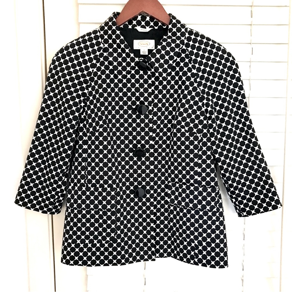 Talbots Women’s Vintage Blazer Jacket Sz 2P Petite Black White 3/4 Sleeve Lined